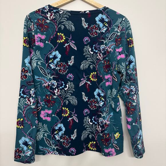 Talbots Top Size Large Petite Blue Teal Floral Boho Stretch Fairy Whimsigoth - Picture 7 of 10
